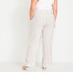 Old Navy XL Long Gray Striped Linen Extra High Rise Taylor Wide Leg Trouser